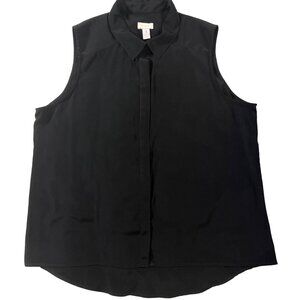 Chicos Black Sleeveless Collared Blouse Size 3 Relaxed Fit Comfy Flattering Soft
